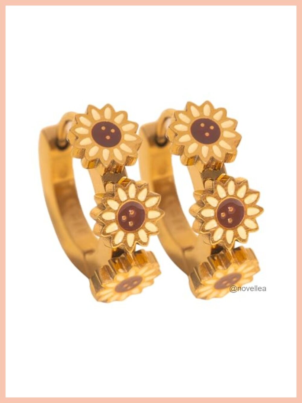 3D Sunflower Huggie Hoop Earrings Women 316L Stainless Steel 18k PVD Gold